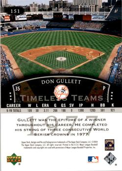 2004 Upper Deck Legends Timeless Teams #151 Don Gullett Back