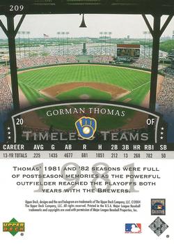 2004 Upper Deck Legends Timeless Teams #209 Gorman Thomas Back