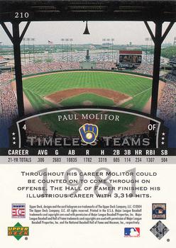 2004 Upper Deck Legends Timeless Teams #210 Paul Molitor Back