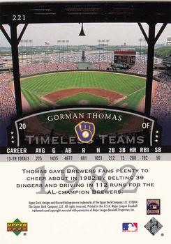2004 Upper Deck Legends Timeless Teams #221 Gorman Thomas Back