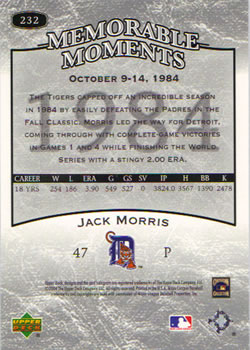 2004 Upper Deck Legends Timeless Teams #232 Jack Morris Back