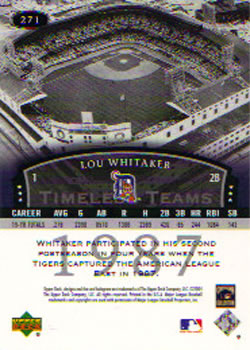 2004 Upper Deck Legends Timeless Teams #271 Lou Whitaker Back