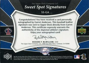 2004 Upper Deck Sweet Spot - Sweet Spot Signatures Red Stitch #SS-GA Garret Anderson Back