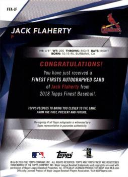 2018 Finest - Finest Firsts Autographs #FFA-JF Jack Flaherty Back