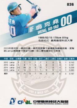 2015 CPBL #036 Ko-Yao Weng Back