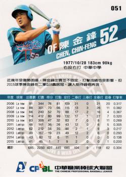 2015 CPBL #051 Chin-Feng Chen Back