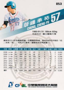 2015 CPBL #053 Cheng-Yo Chung Back