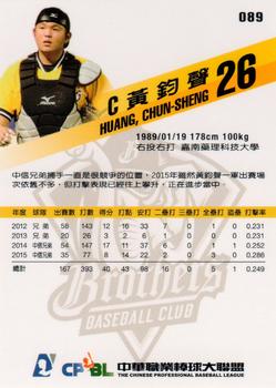 2015 CPBL #089 Chun-Sheng Huang Back
