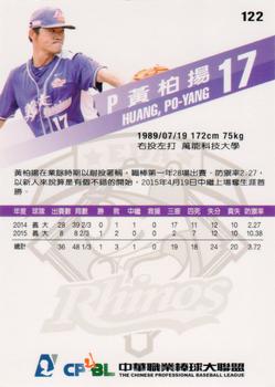 2015 CPBL #122 Po-Yang Huang Back