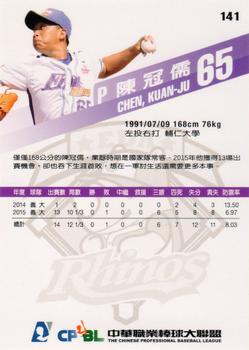 2015 CPBL #141 Kuan-Ju Chen Back
