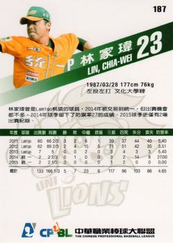 2015 CPBL #187 Chia-Wei Lin Back