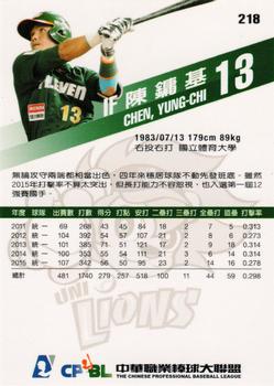 2015 CPBL #218 Yung-Chi Chen Back