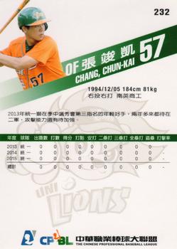 2015 CPBL #232 Chun-Kai Chang Back