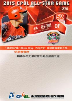 2015 CPBL #276 Wang-Wei Lin Back