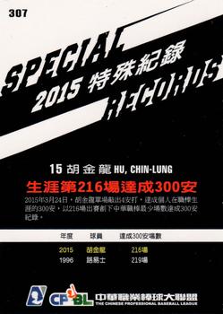 2015 CPBL #307 Chin-Lung Hu Back