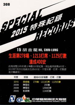 2015 CPBL #308 Chin-Lung Hu Back