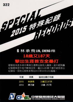 2015 CPBL #322 Cheng-Fei Lin Back