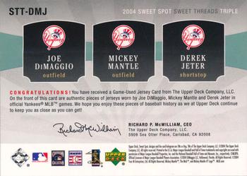 2004 Upper Deck Sweet Spot - Sweet Threads Triple Jersey #STT-DMJ Joe DiMaggio / Mickey Mantle / Derek Jeter Back
