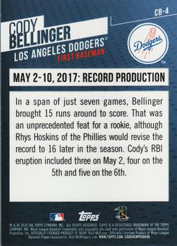 2018 Topps - Cody Bellinger Highlights #CB-4 May 2-10, 2017: Record Production Back
