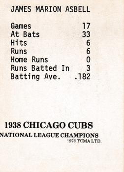 1976 TCMA 1938 Chicago Cubs #NNO Jim Asbell Back