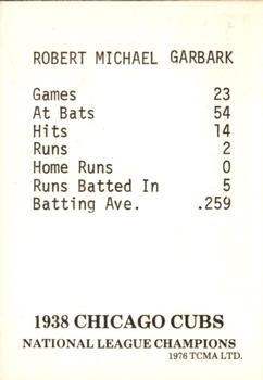 1976 TCMA 1938 Chicago Cubs #NNO Bob Garbark Back