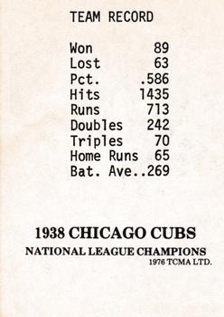 1976 TCMA 1938 Chicago Cubs #NNO Charlie Grimm Back