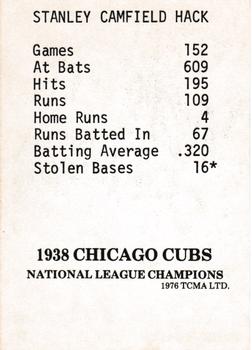 1976 TCMA 1938 Chicago Cubs #NNO Stan Hack Back