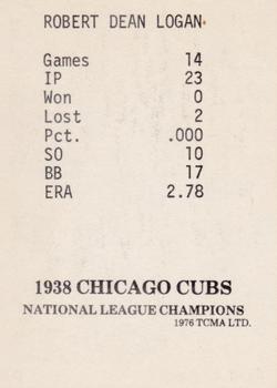 1976 TCMA 1938 Chicago Cubs #NNO Bob Logan Back