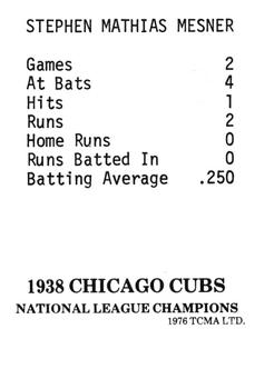 1976 TCMA 1938 Chicago Cubs #NNO Steve Mesner Back