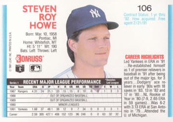 1992 Donruss #106 Steve Howe Back