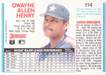 1992 Donruss #114 Dwayne Henry Back