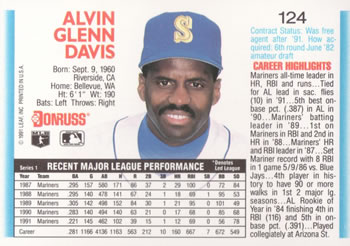 1992 Donruss #124 Alvin Davis Back
