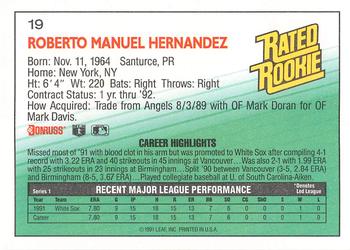 1992 Donruss #19 Roberto Hernandez Back