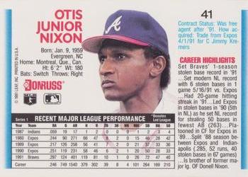1992 Donruss #41 Otis Nixon Back