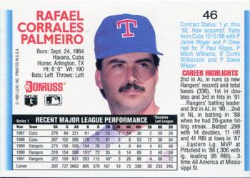 1992 Donruss #46 Rafael Palmeiro Back