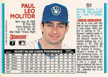 1992 Donruss #51 Paul Molitor Back