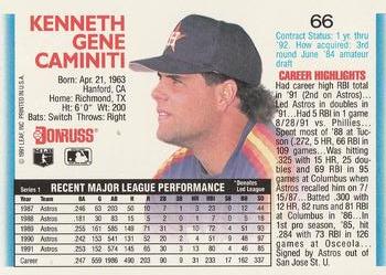 1992 Donruss #66 Ken Caminiti Back