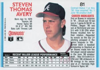 1992 Donruss #81 Steve Avery Back