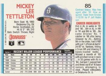 1992 Donruss #85 Mickey Tettleton Back