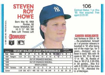 1992 Donruss #106 Steve Howe Back