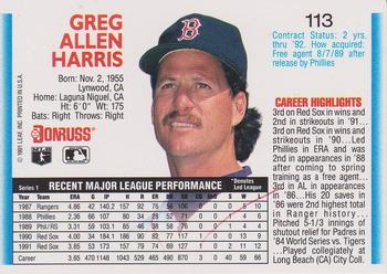 1992 Donruss #113 Greg Harris Back
