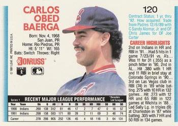 1992 Donruss #120 Carlos Baerga Back