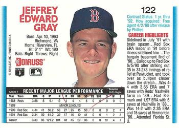 1992 Donruss #122 Jeff Gray Back