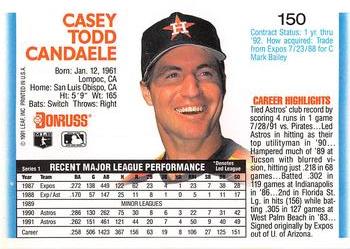 1992 Donruss #150 Casey Candaele Back