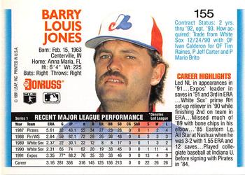 1992 Donruss #155 Barry Jones Back