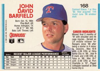 1992 Donruss #168 John Barfield Back