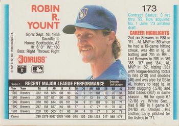 1992 Donruss #173 Robin Yount Back