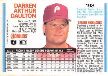 1992 Donruss #198 Darren Daulton Back
