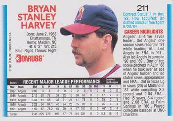 1992 Donruss #211 Bryan Harvey Back