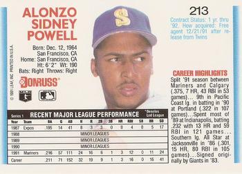1992 Donruss #213 Alonzo Powell Back